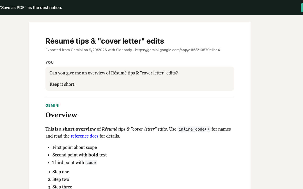 Export dialog with Markdown selected and a preview of the exported Markdown file
